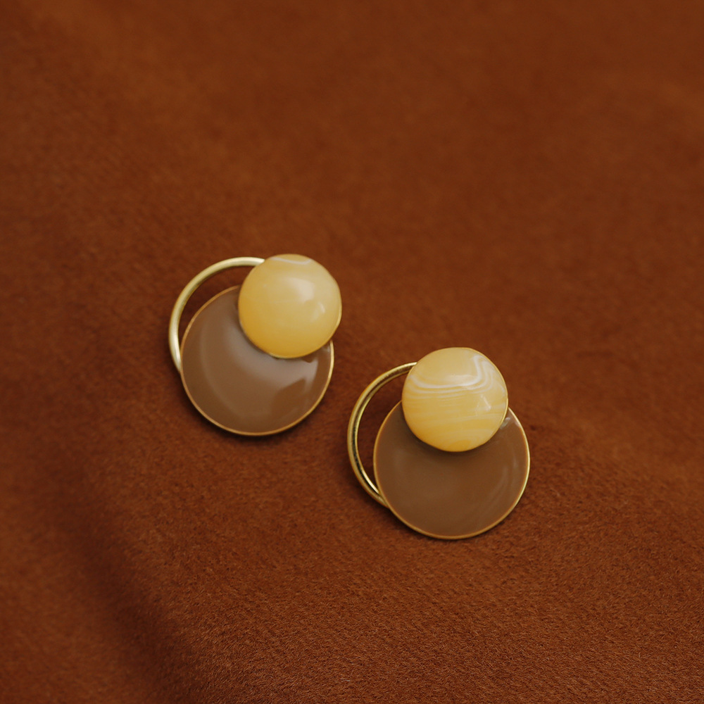 1 Par Casual Elegante Dulce Ronda Esmalte Cobre Chapados en oro de 18k Pendientes display picture 4