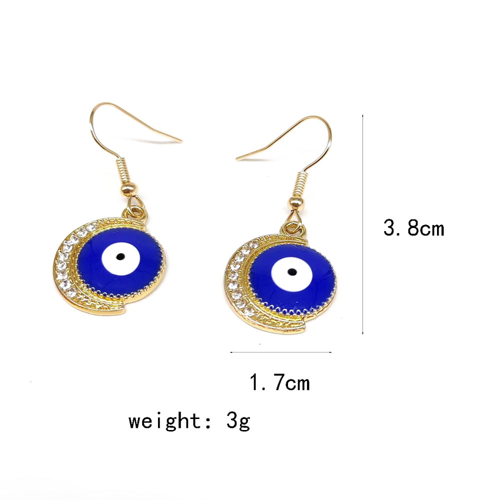 1 Pair IG Style Shiny Moon Eye Enamel Inlay Alloy Rhinestones Gold Plated Silver Plated Drop Earrings display picture 1
