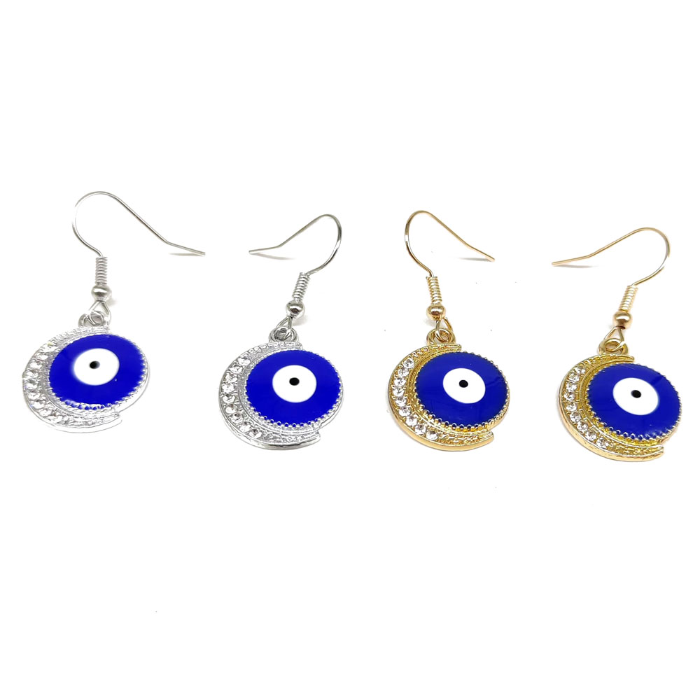 1 Pair IG Style Shiny Moon Eye Enamel Inlay Alloy Rhinestones Gold Plated Silver Plated Drop Earrings display picture 4