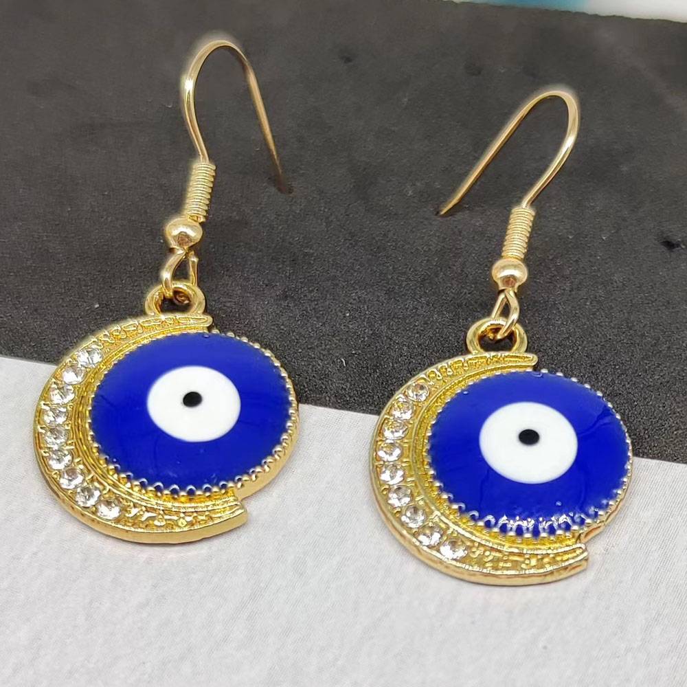 1 Pair IG Style Shiny Moon Eye Enamel Inlay Alloy Rhinestones Gold Plated Silver Plated Drop Earrings display picture 6