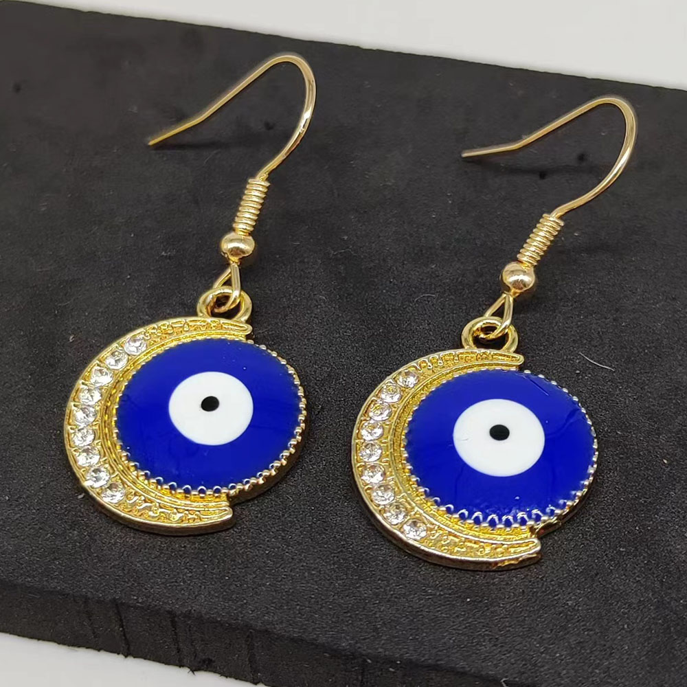 1 Pair IG Style Shiny Moon Eye Enamel Inlay Alloy Rhinestones Gold Plated Silver Plated Drop Earrings display picture 8