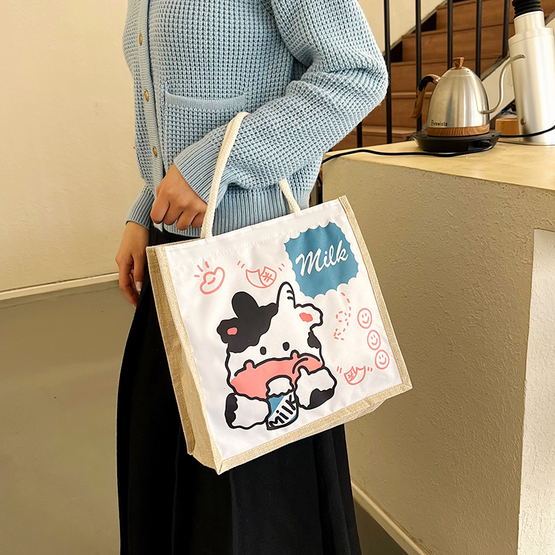 Women's Linen Animal Cartoon Classic Style Sewing Thread Square Zipper Handbag display picture 8