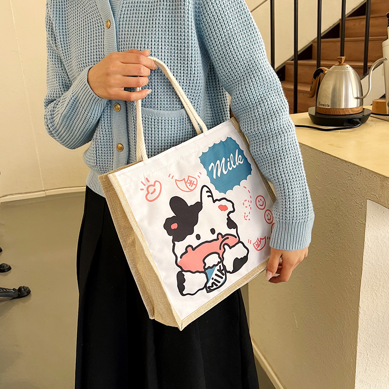 Women's Linen Animal Cartoon Classic Style Sewing Thread Square Zipper Handbag display picture 12