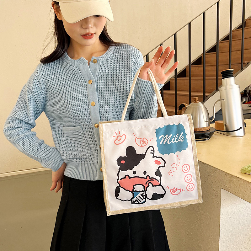 Women's Linen Animal Cartoon Classic Style Sewing Thread Square Zipper Handbag display picture 4