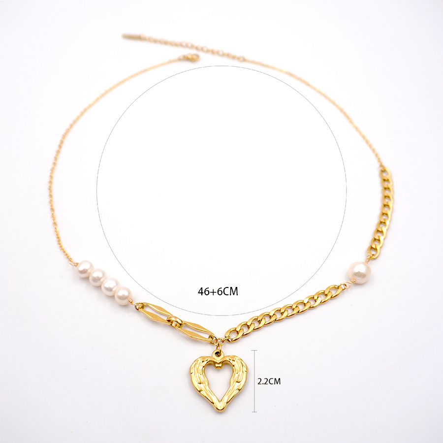 Acero Titanio Chapado En Oro Estilo Simple Forma De Corazón Embutido Perlas Artificiales Collar Colgante display picture 4