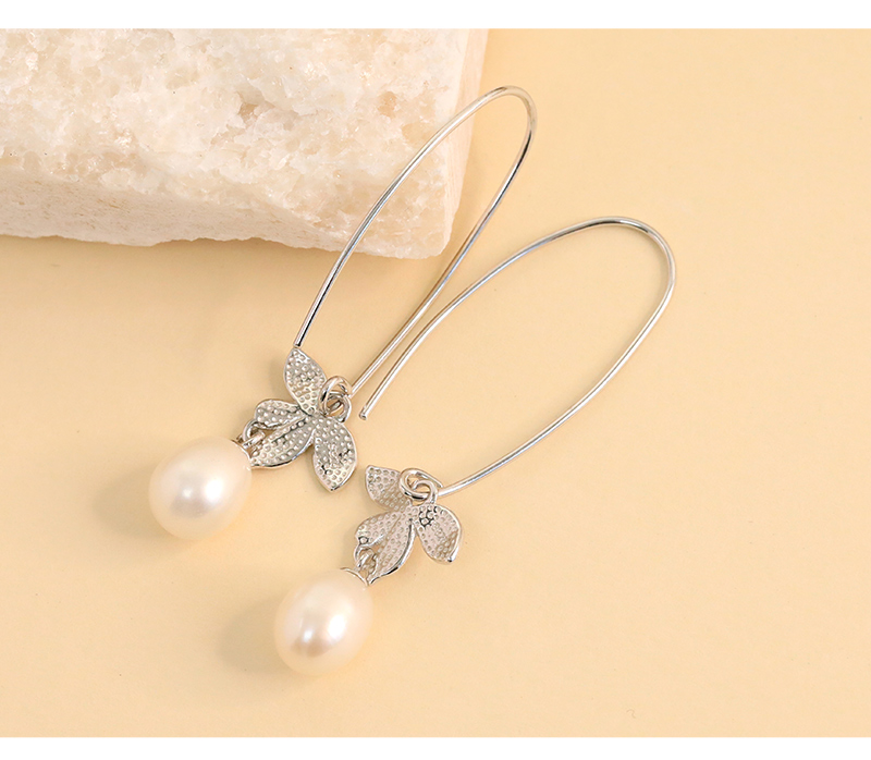 1 Pair Elegant Cute Flower Petal Plating Inlay Sterling Silver Pearl Zircon White Gold Plated Drop Earrings display picture 1