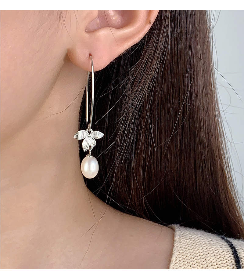 1 Pair Elegant Cute Flower Petal Plating Inlay Sterling Silver Pearl Zircon White Gold Plated Drop Earrings display picture 6