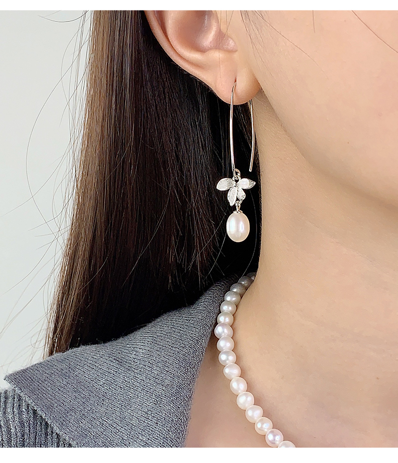 1 Pair Elegant Cute Flower Petal Plating Inlay Sterling Silver Pearl Zircon White Gold Plated Drop Earrings display picture 7