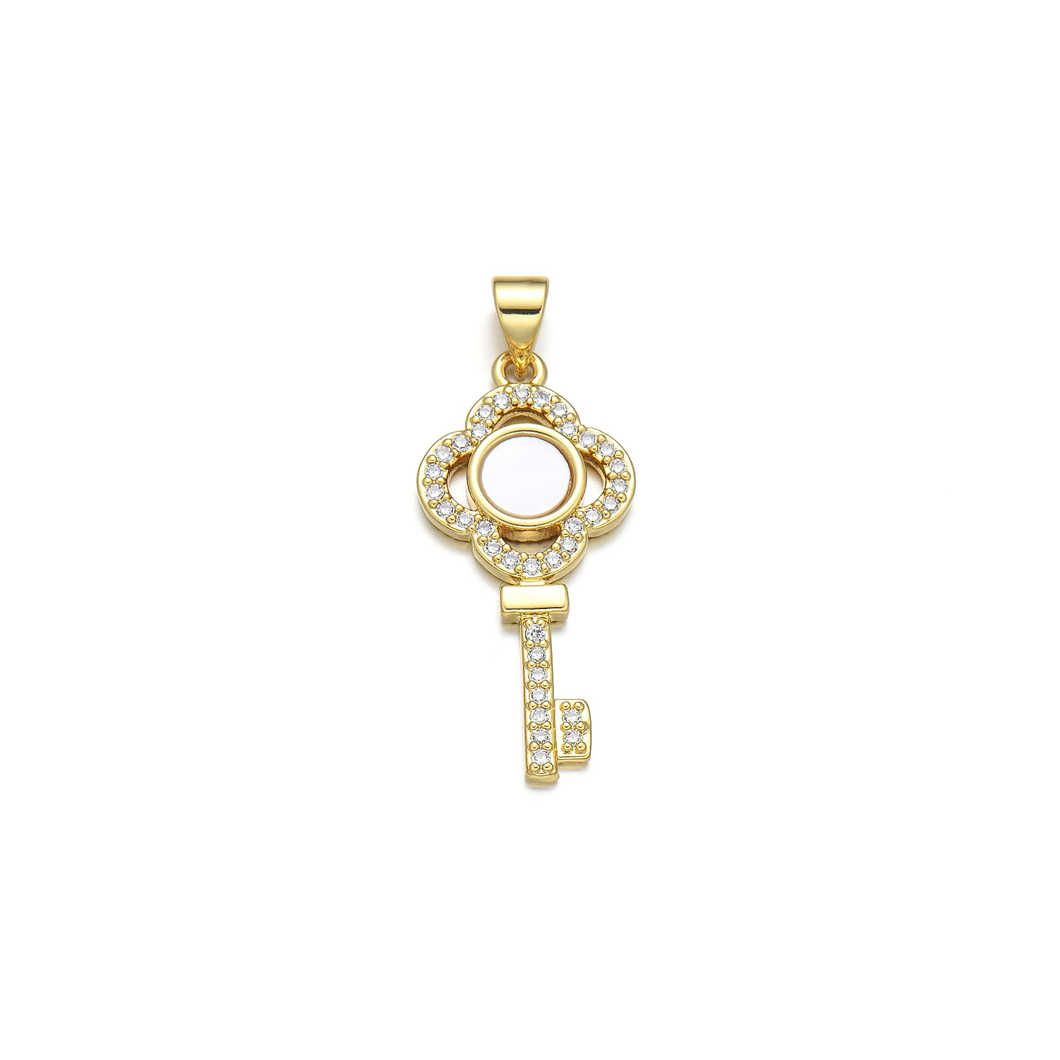 1 Piece Copper Zircon 18K Gold Plated Key Pendant display picture 3