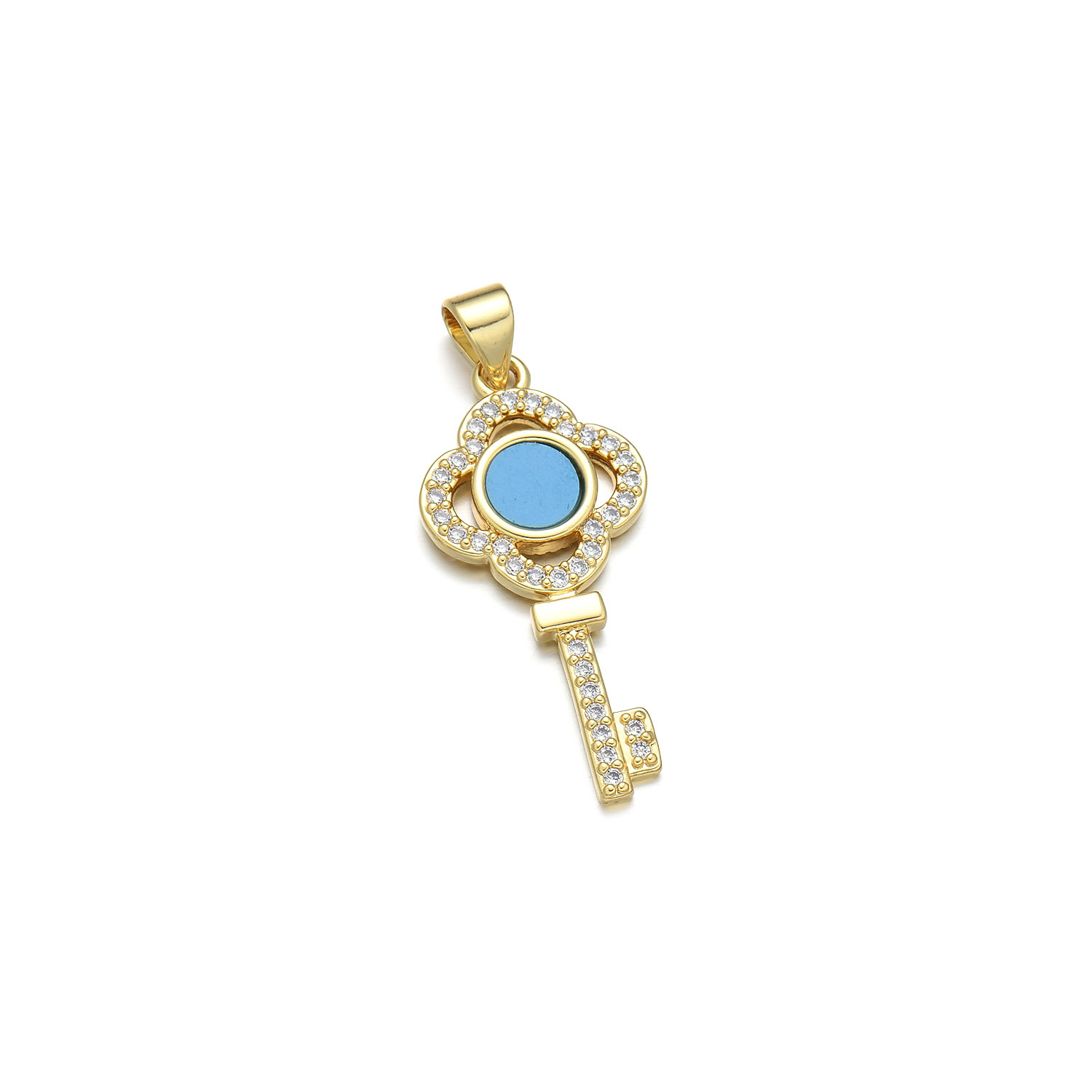 1 Piece Copper Zircon 18K Gold Plated Key Pendant display picture 6