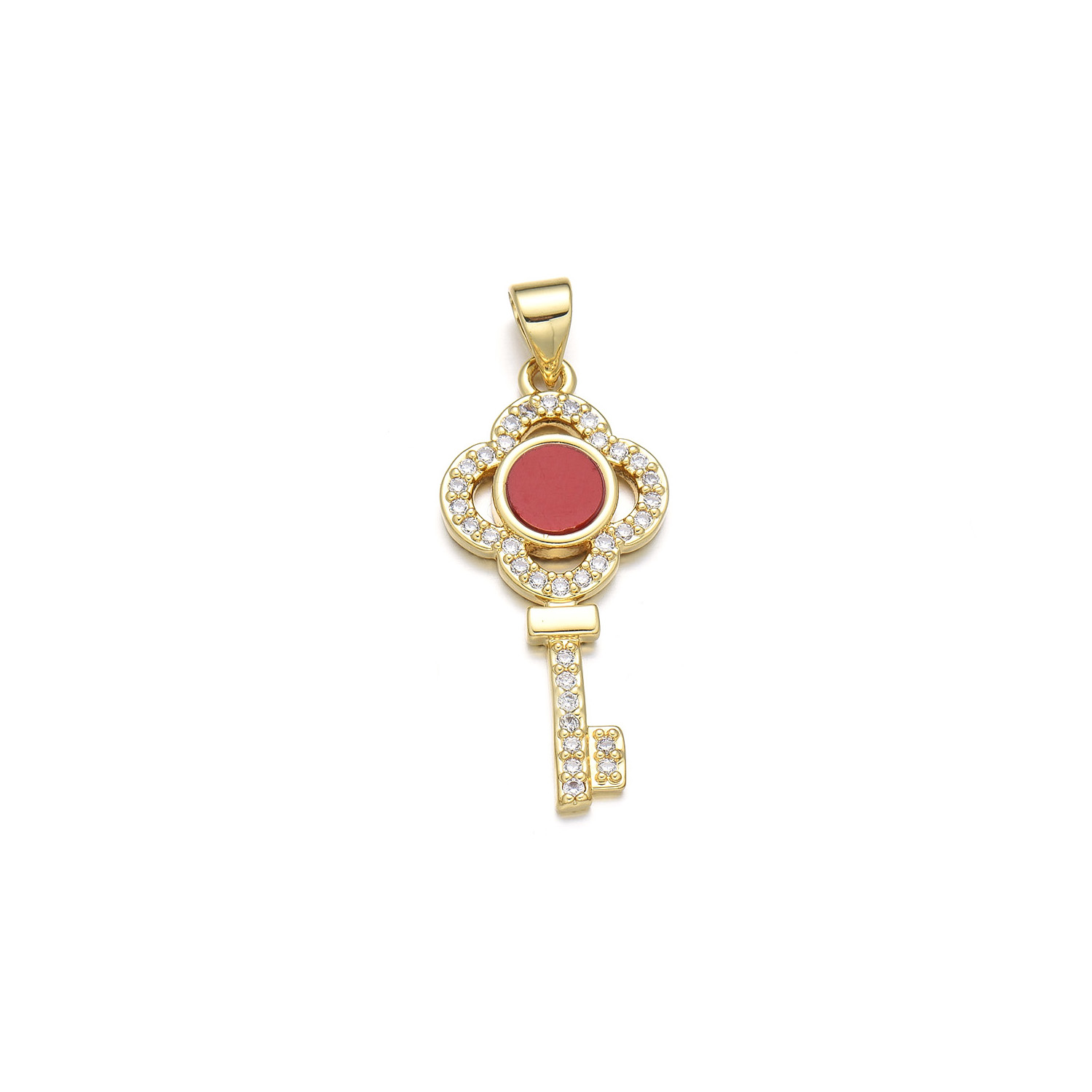 1 Piece Copper Zircon 18K Gold Plated Key Pendant display picture 4