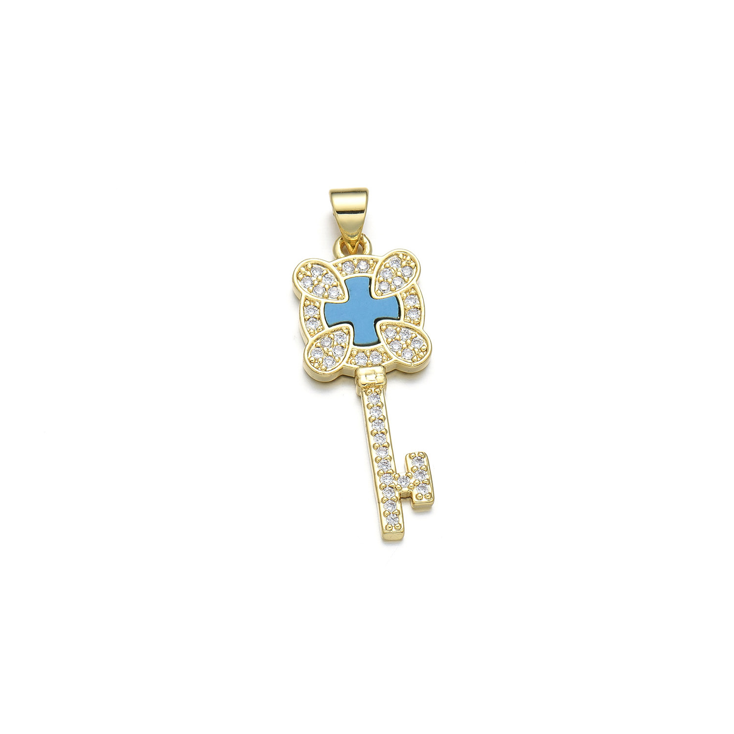 1 Piece Copper Zircon 18K Gold Plated Key Pendant display picture 5