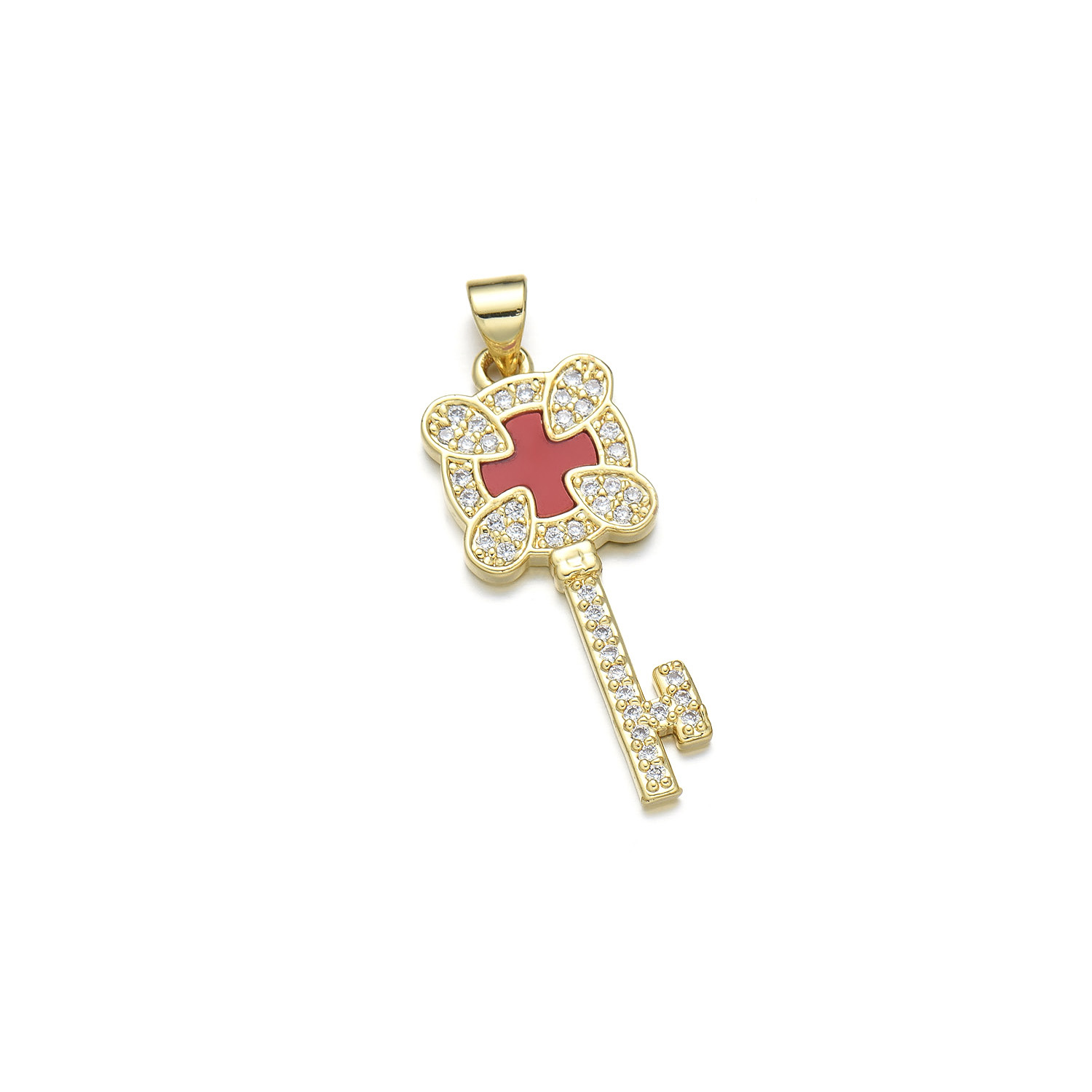 1 Piece Copper Zircon 18K Gold Plated Key Pendant display picture 10