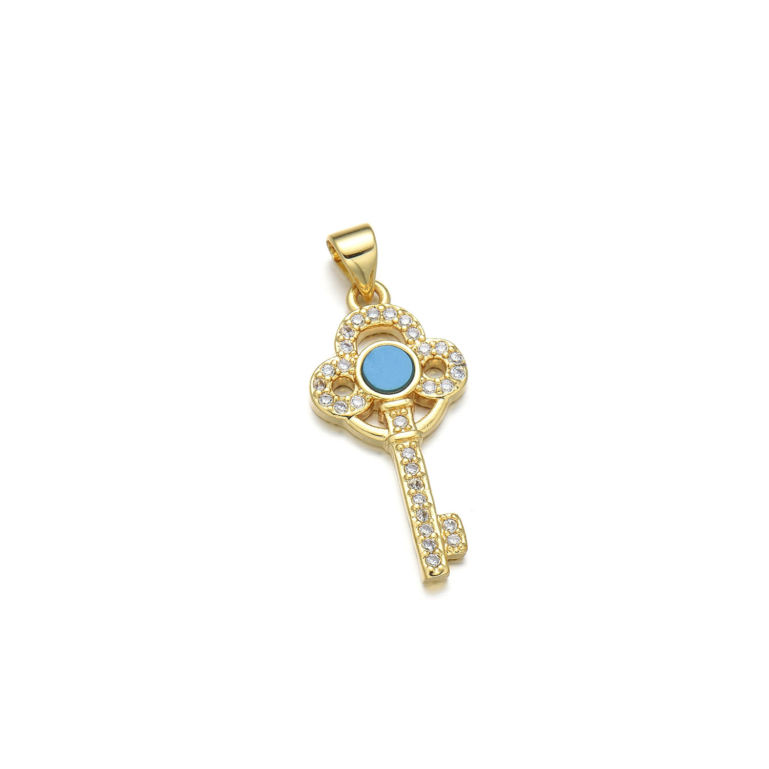 1 Piece Copper Zircon 18K Gold Plated Key Pendant display picture 9