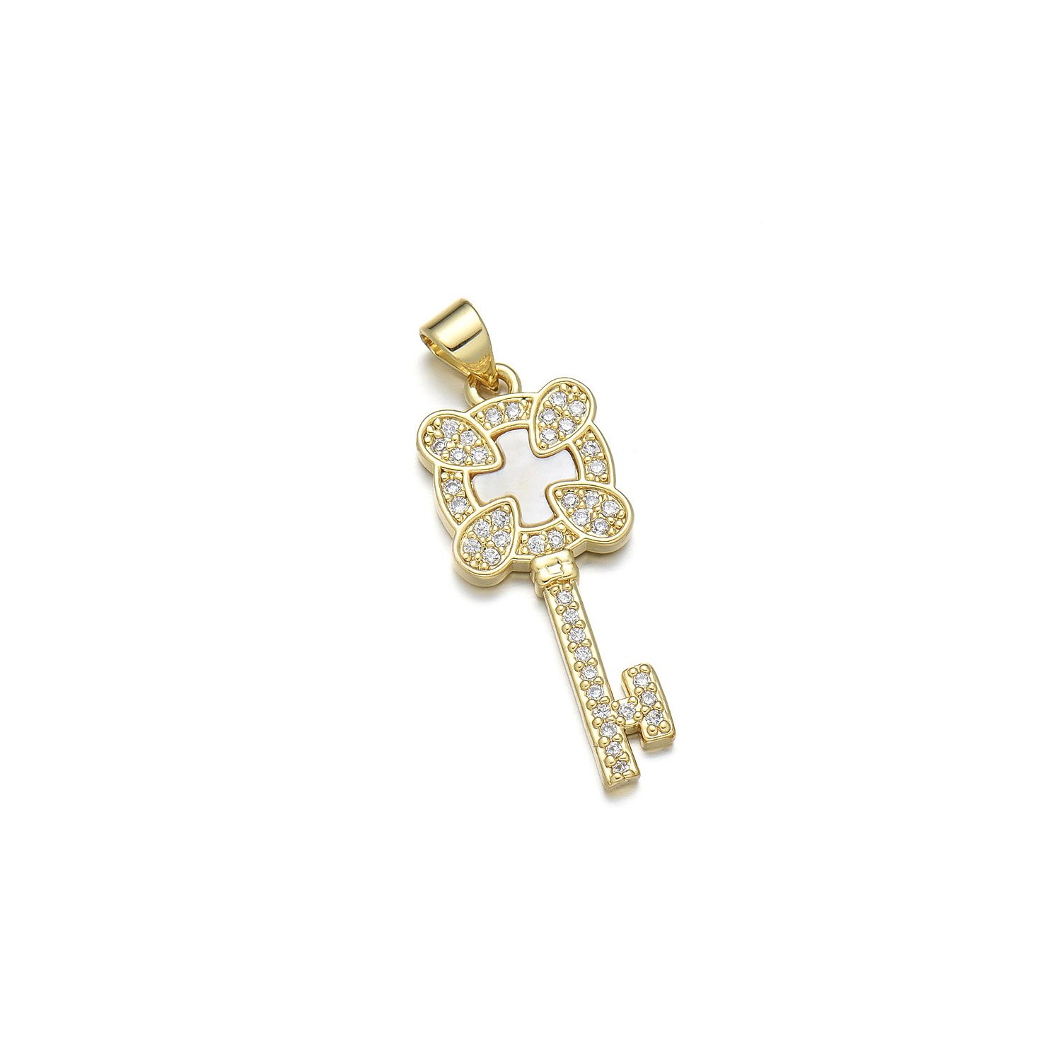 1 Piece Copper Zircon 18K Gold Plated Key Pendant display picture 7