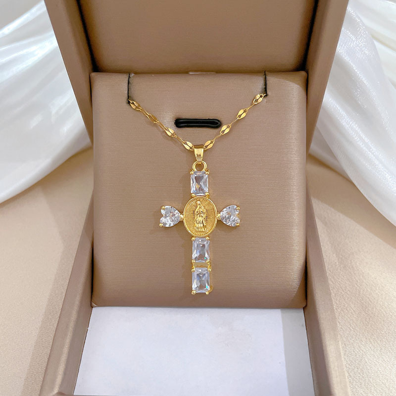 Titan Stahl Kupfer IG-Stil Glänzend Kreuzen Inlay Künstliche Edelsteine Halskette Mit Anhänger display picture 1