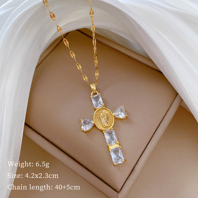 Titan Stahl Kupfer IG-Stil Glänzend Kreuzen Inlay Künstliche Edelsteine Halskette Mit Anhänger display picture 4