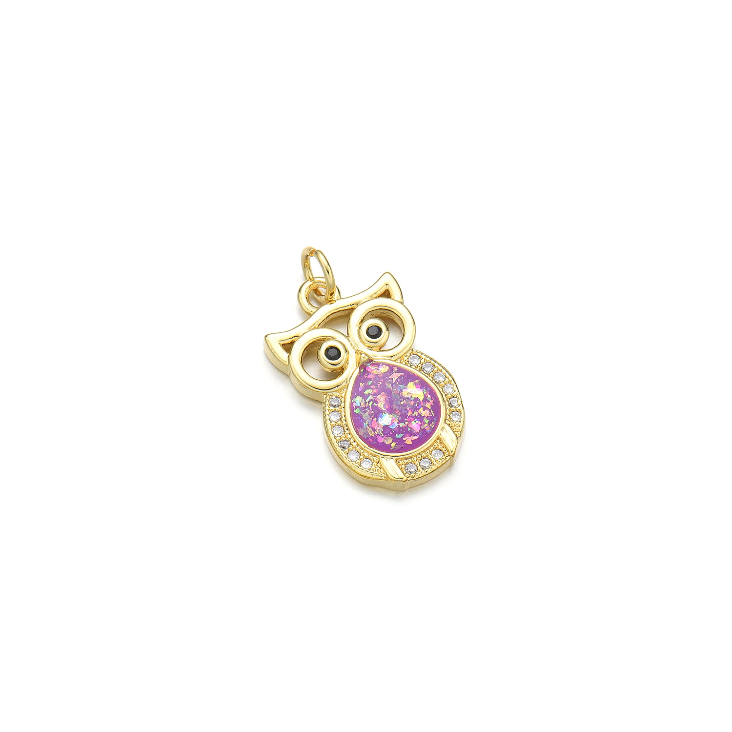 1 Piece Copper Zircon 18K Gold Plated Owl Pendant display picture 6