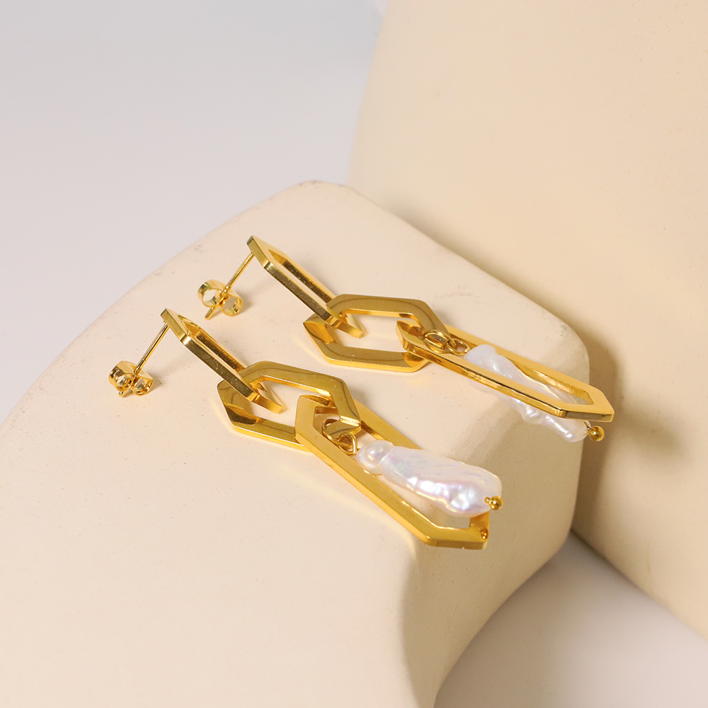 1 Pair Handmade Geometric Inlay Freshwater Pearl Sterling Silver Pearl Drop Earrings display picture 1