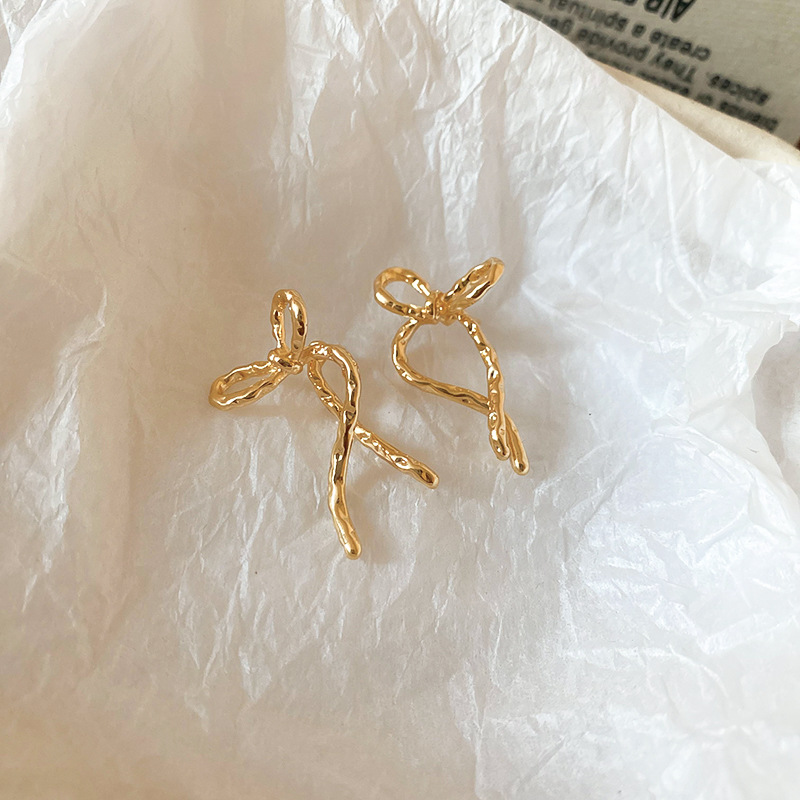 1 Paire Sucré Noeud D'Arc Le Cuivre Plaqué Or 14K Boucles D'Oreilles display picture 6