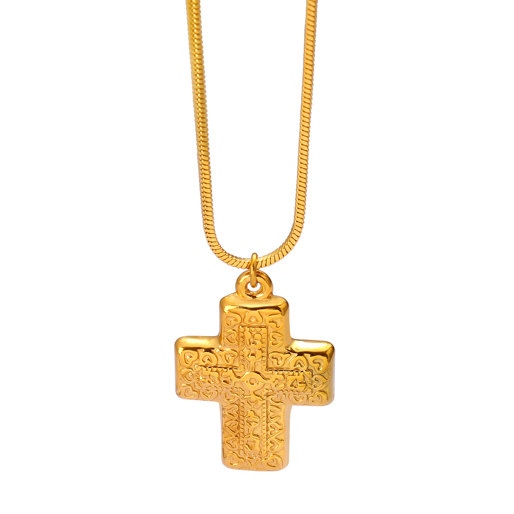 304 Stainless Steel 18K Gold Plated Vintage Style Cross None Pendant Necklace display picture 12