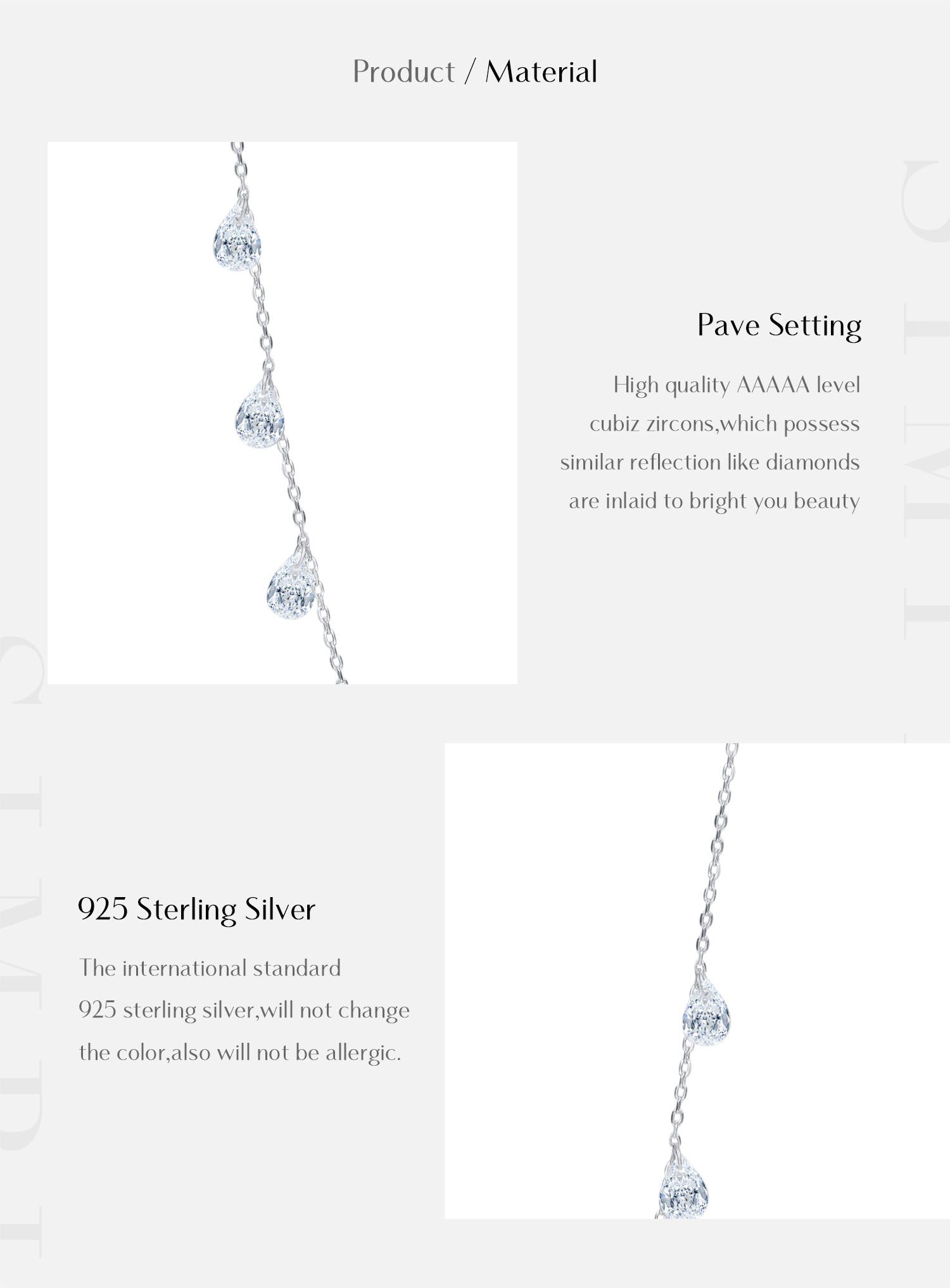 Sterling Silver Rhodium Plated Elegant Wedding Simple Style Zircon Water Droplets Necklace display picture 3