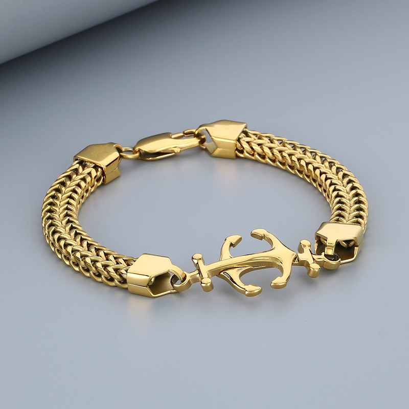 Simple Style Anchor 304 Stainless Steel Patchwork 18K Gold Plated Men's Bracelets display picture 9