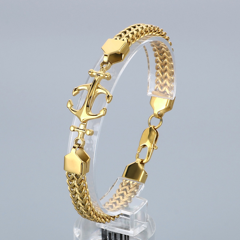 Simple Style Anchor 304 Stainless Steel Patchwork 18K Gold Plated Men's Bracelets display picture 12