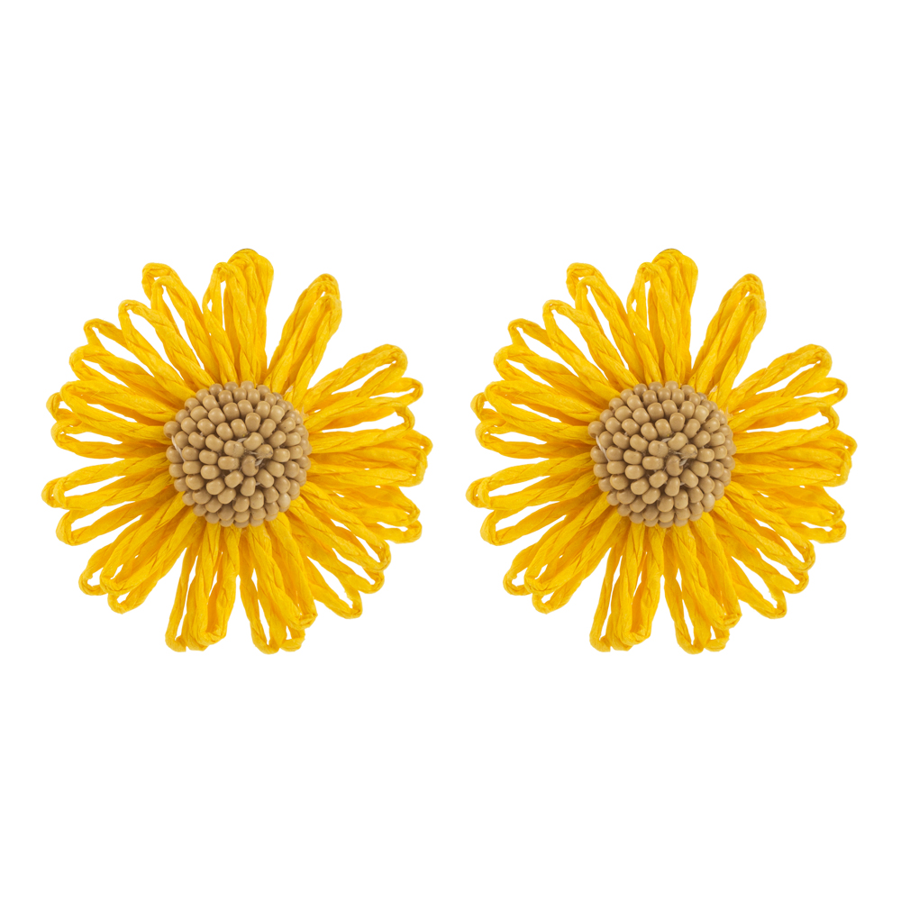 1 Pair Casual Ethnic Style Beach Flower Beaded Alloy Raffia 14K Gold Plated Ear Studs display picture 6