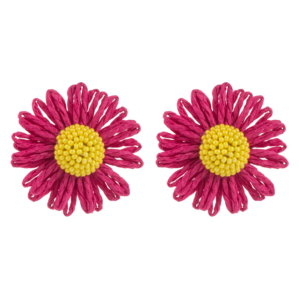 1 Pair Casual Ethnic Style Beach Flower Beaded Alloy Raffia 14K Gold Plated Ear Studs display picture 8