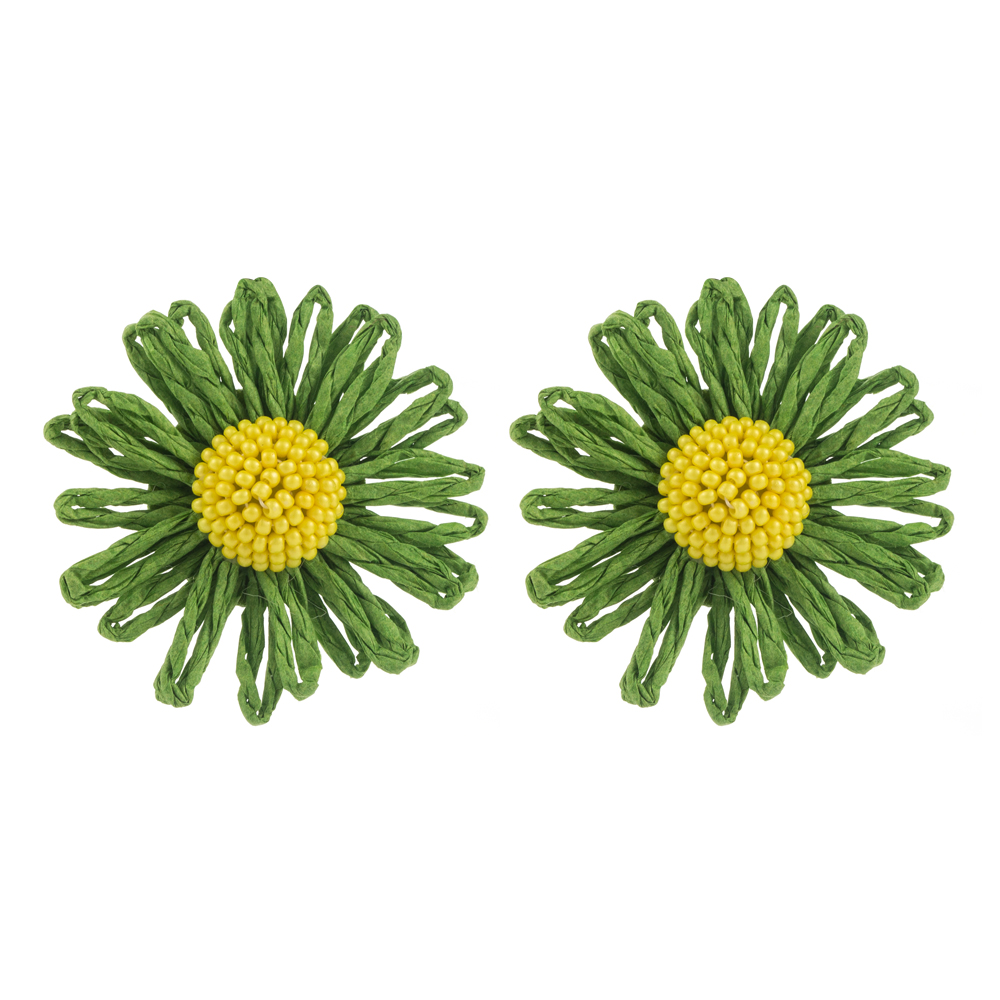 1 Pair Casual Ethnic Style Beach Flower Beaded Alloy Raffia 14K Gold Plated Ear Studs display picture 7