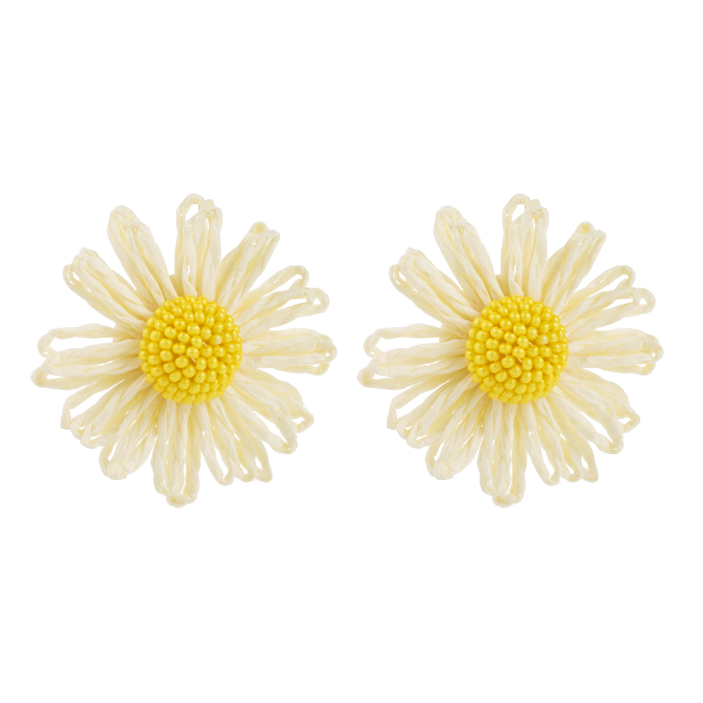 1 Pair Casual Ethnic Style Beach Flower Beaded Alloy Raffia 14K Gold Plated Ear Studs display picture 5