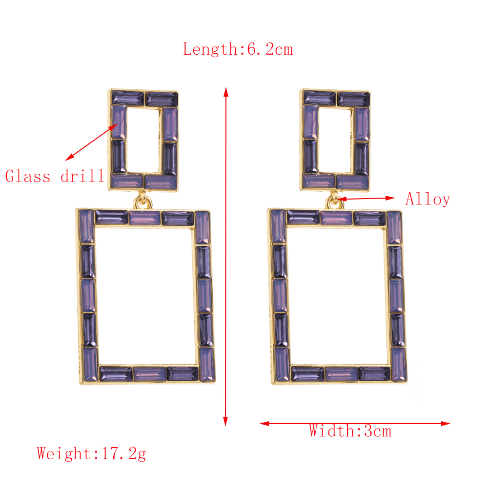 1 Pair Simple Style Classic Style Square Hollow Out Inlay Alloy Glass 14K Gold Plated Drop Earrings display picture 1