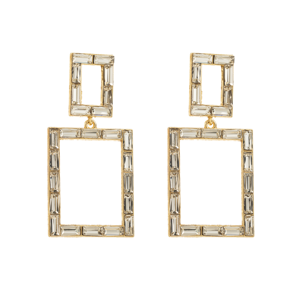 1 Pair Simple Style Classic Style Square Hollow Out Inlay Alloy Glass 14K Gold Plated Drop Earrings display picture 7