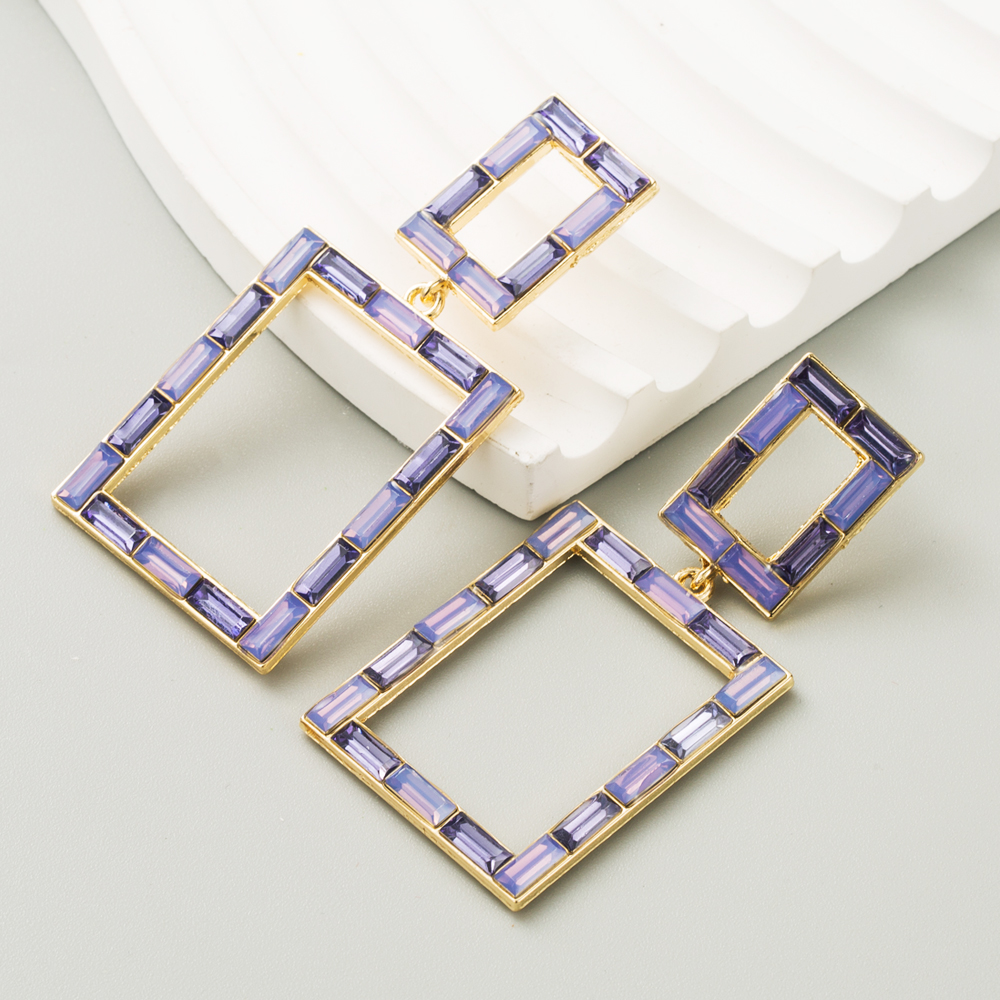 1 Pair Simple Style Classic Style Square Hollow Out Inlay Alloy Glass 14K Gold Plated Drop Earrings display picture 4