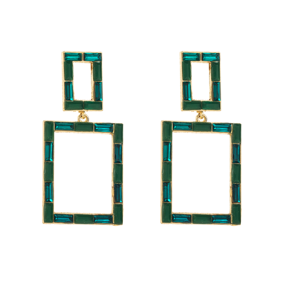1 Pair Simple Style Classic Style Square Hollow Out Inlay Alloy Glass 14K Gold Plated Drop Earrings display picture 6