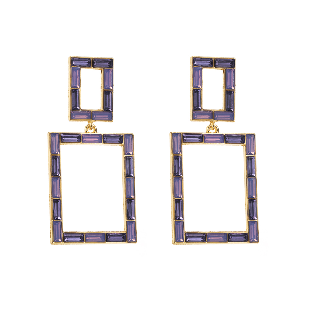 1 Pair Simple Style Classic Style Square Hollow Out Inlay Alloy Glass 14K Gold Plated Drop Earrings display picture 5