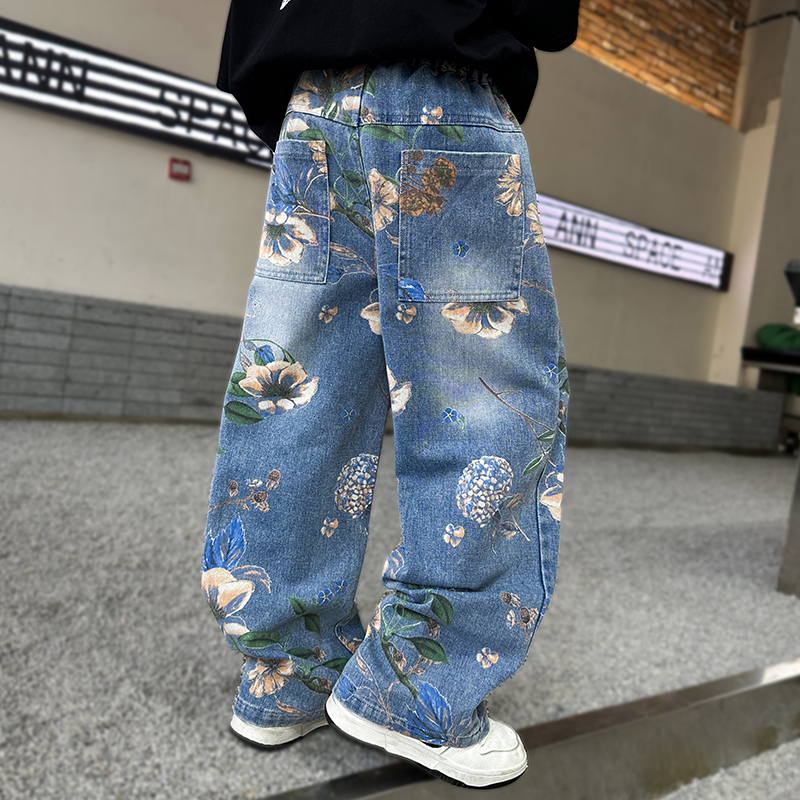 Strassenmode Blume Elastische Taille Denim Jungen Hosen display picture 1