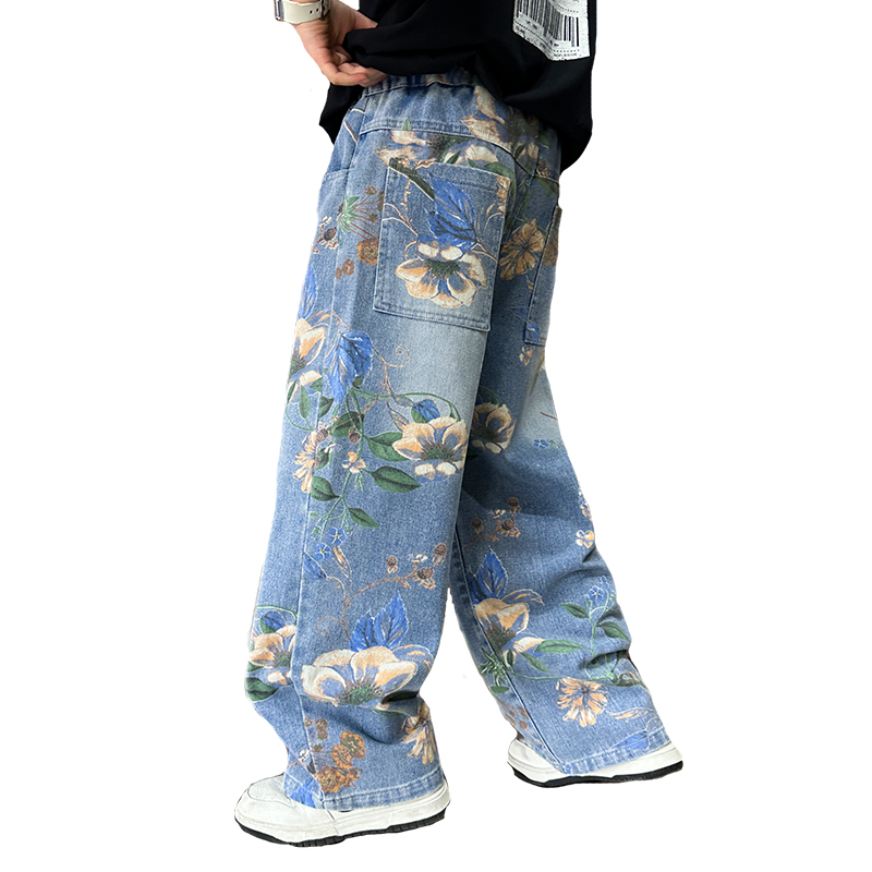 Streetwear Flower Elastic Waist Denim Boys Pants display picture 3