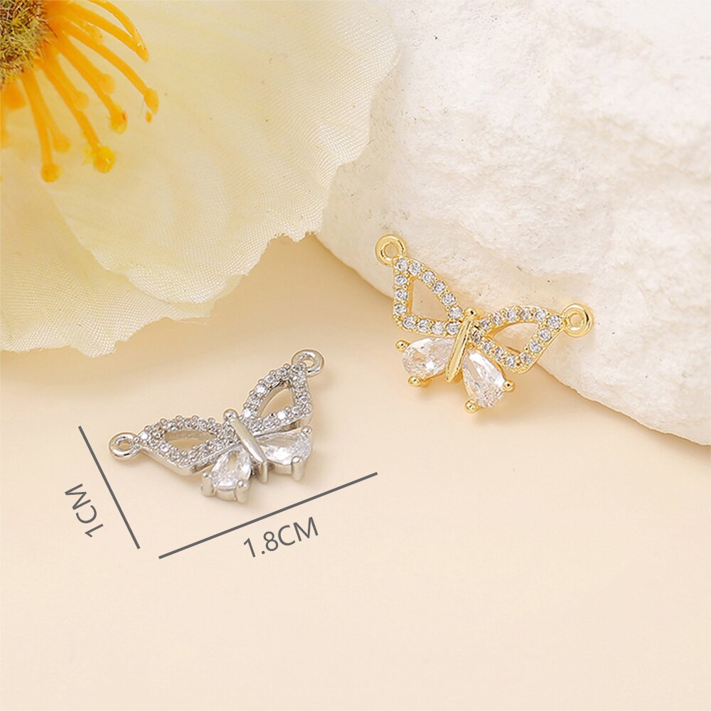 1 Piece 10 * 18mm Copper Zircon 18K Gold Plated White Gold Plated Butterfly Polished Pendant display picture 2