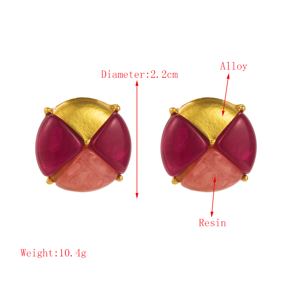 1 Pair Casual Retro Round Square Hollow Out Inlay Carving Resin Zinc Alloy Resin Glass 14K Gold Plated Ear Studs display picture 1