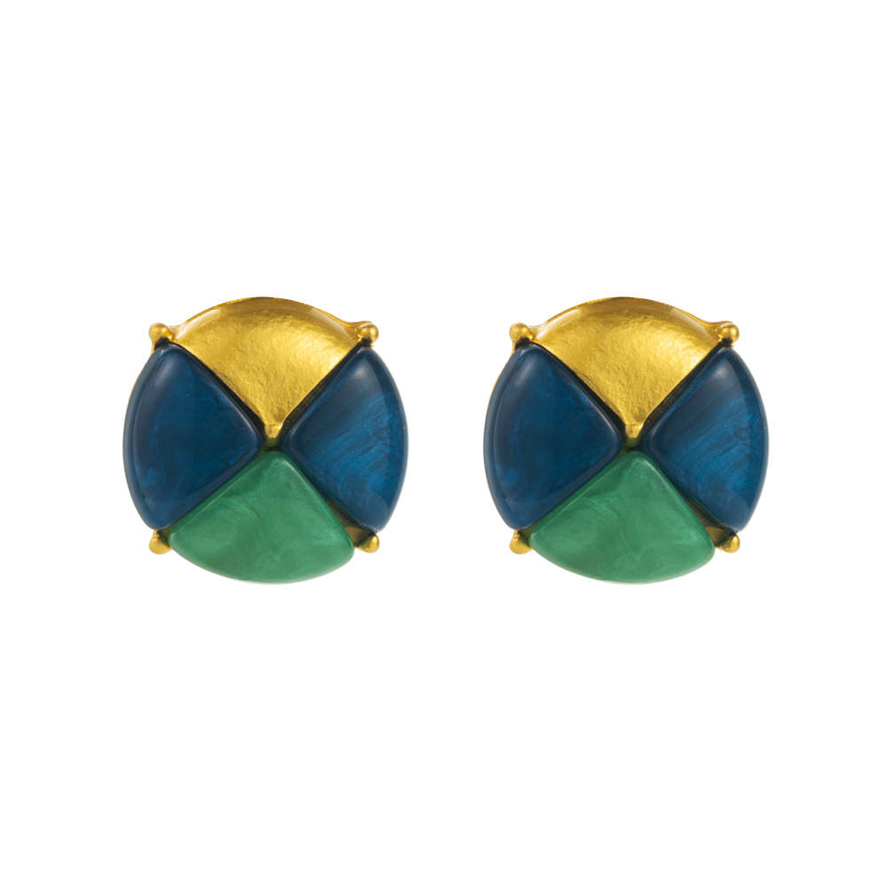 1 Pair Casual Retro Round Square Hollow Out Inlay Carving Resin Zinc Alloy Resin Glass 14K Gold Plated Ear Studs display picture 8