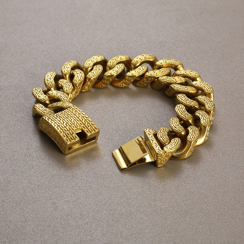 Hip-Hop Geometric 304 Stainless Steel 18K Gold Plated Men's Bracelets display picture 12