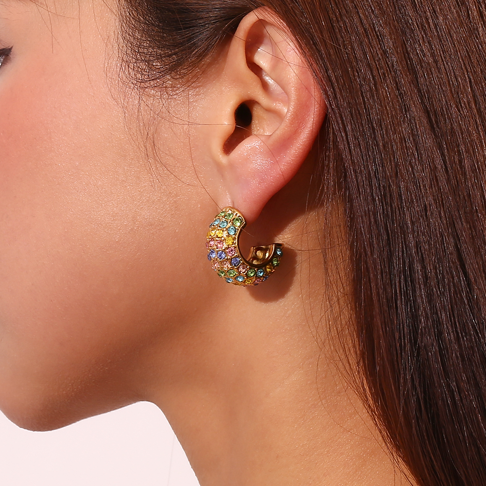 1 Pair Classic Style Color Block Inlay 304 Stainless Steel Rhinestones Pearl 18K Gold Plated Ear Studs display picture 14
