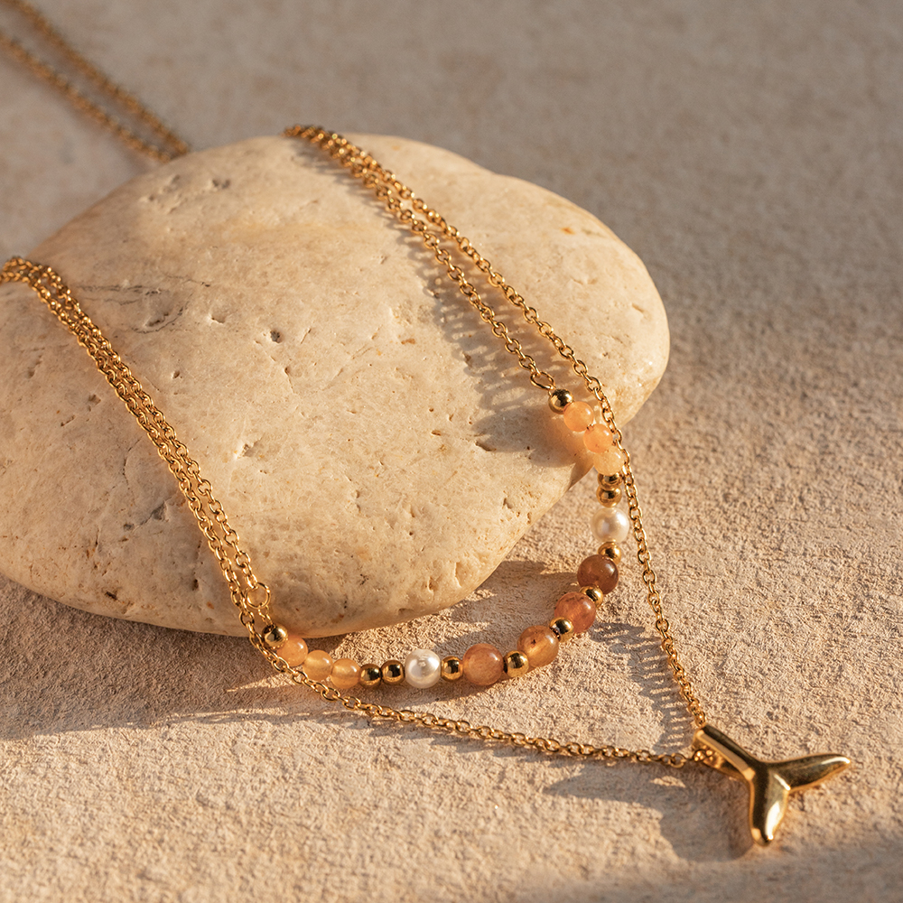Edelstahl 304 18 Karat Vergoldet IG-Stil Einfacher Stil Perlen Fischschwanz Doppellagige Halsketten display picture 6