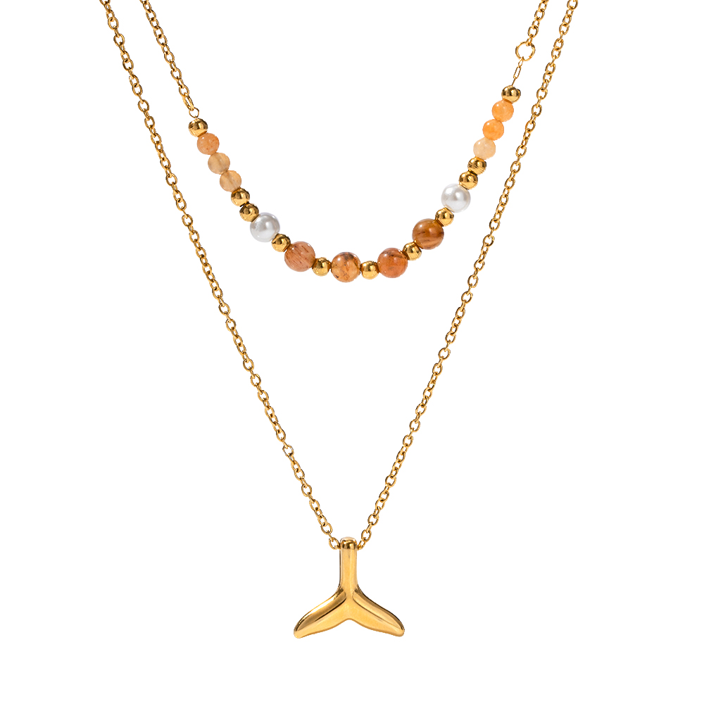Edelstahl 304 18 Karat Vergoldet IG-Stil Einfacher Stil Perlen Fischschwanz Doppellagige Halsketten display picture 7