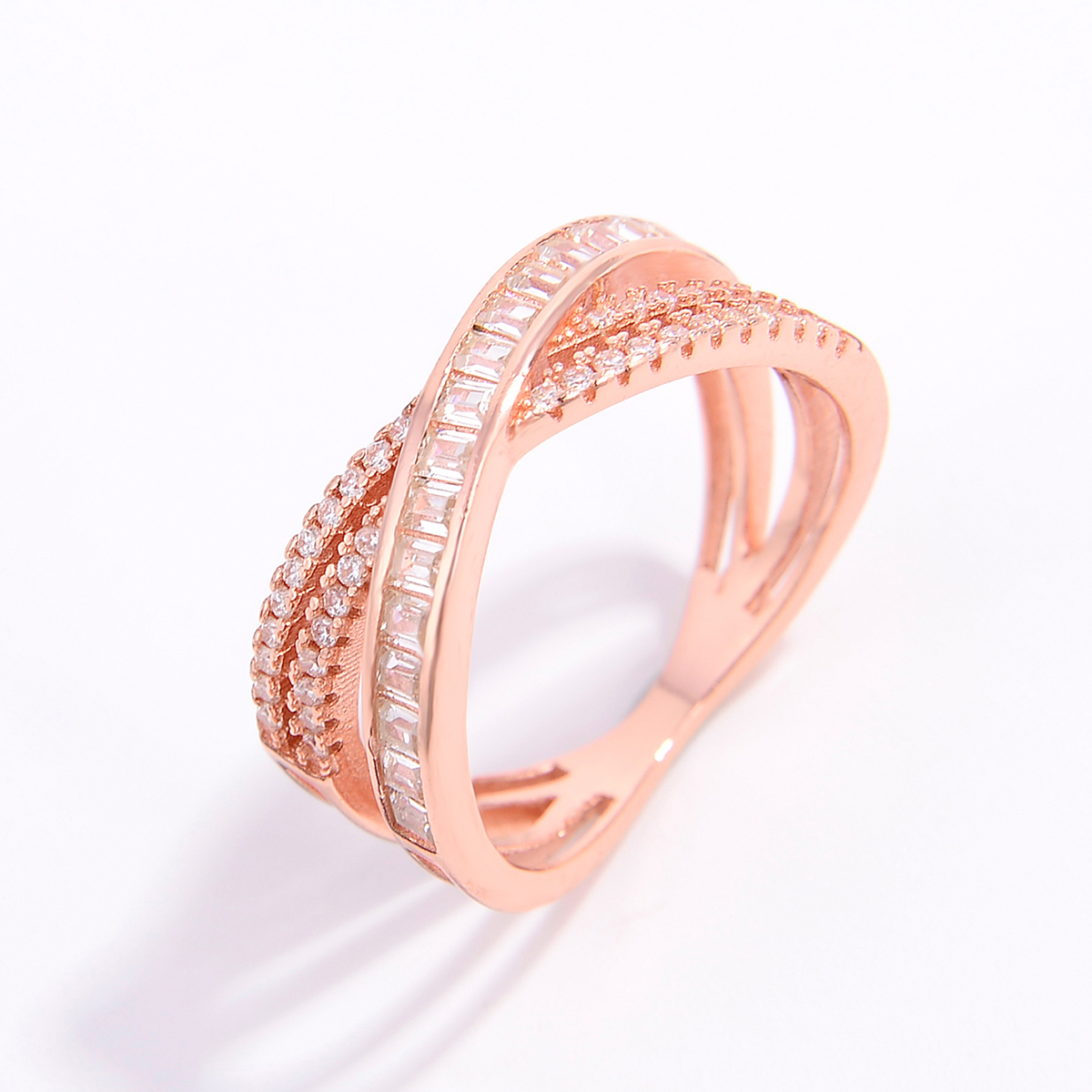 Sterling Silver Rose Gold Plated White Gold Plated Elegant Inlay Cross Zircon Rings display picture 4