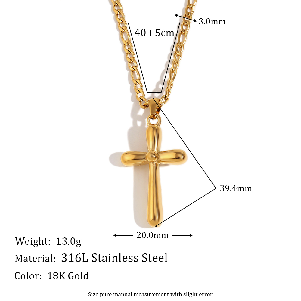 304 Stainless Steel 18K Gold Plated Simple Style Cross Pendant Necklace display picture 2