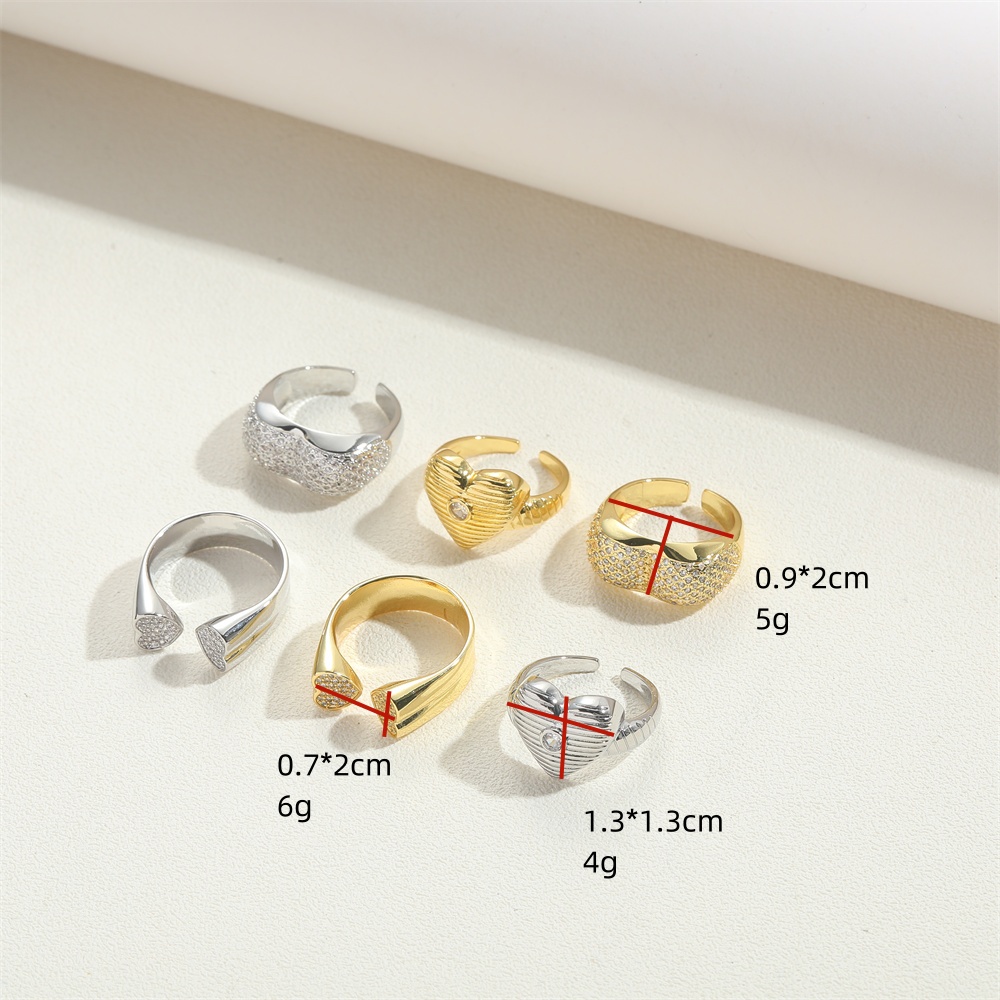 Copper 14K Gold Plated Basic Modern Style Classic Style Inlay Heart Shape Solid Color Zircon Open Rings display picture 8