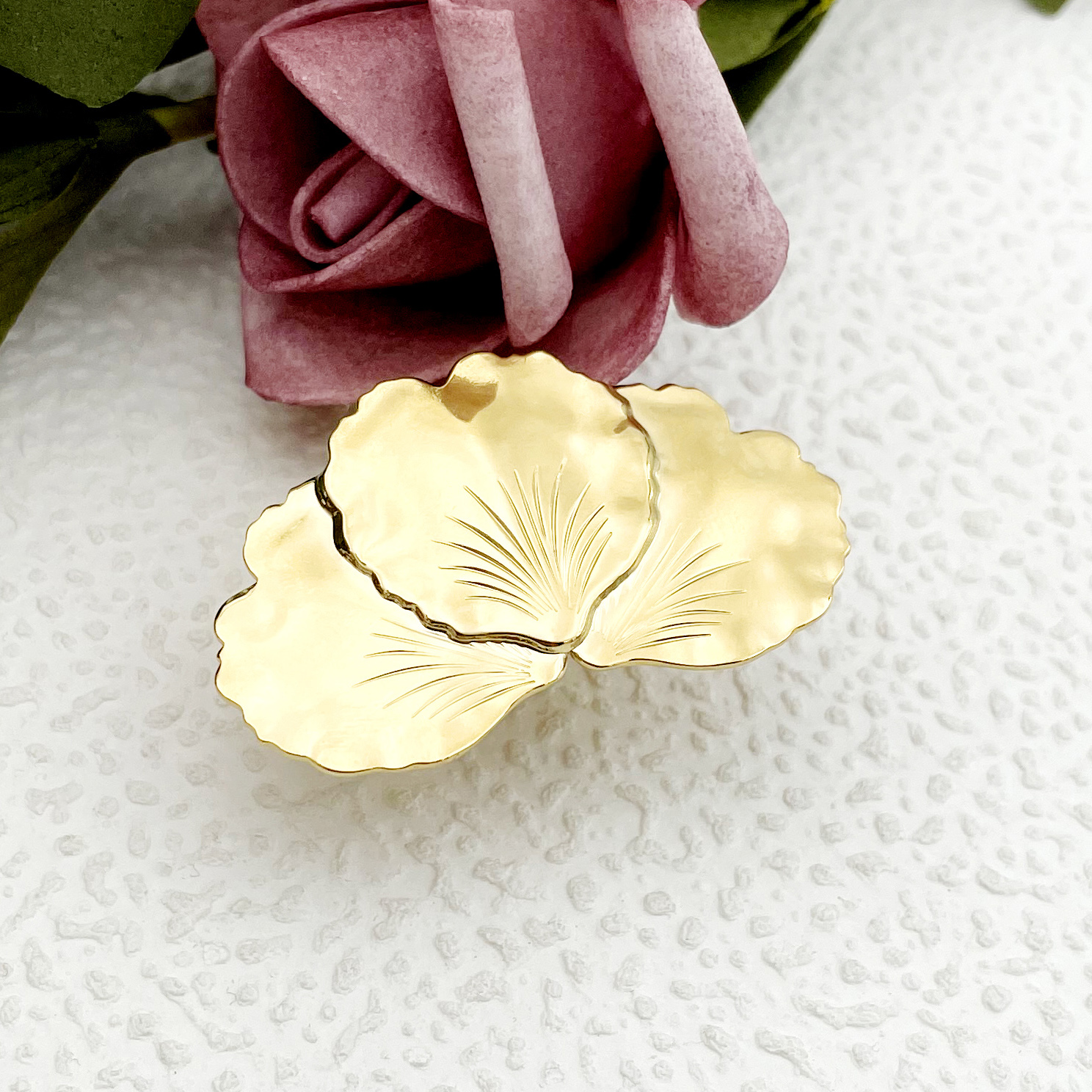 304 Stainless Steel Gold Plated Sweet Simple Style Plating Leaves Rings Earrings display picture 2